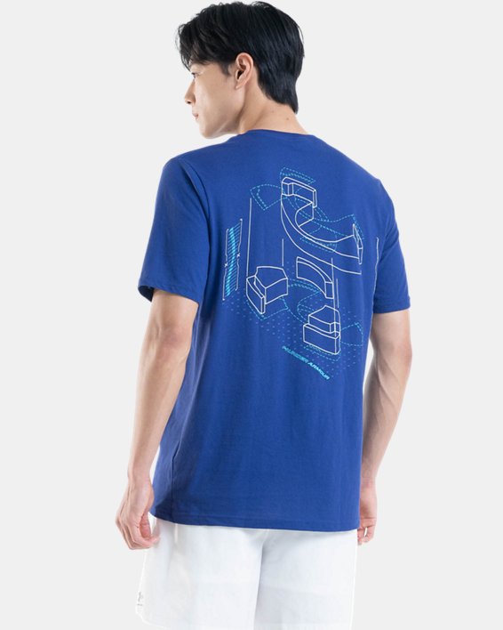 男士UA Schematic Logo短袖T恤 in Blue image number 1